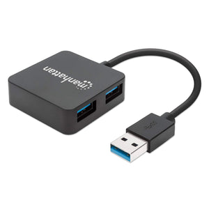 Manhattan Hub USB-A de 4 puertos, 4x USB-A, 5 Gbps (USB 3.0), Funciona por USB (sin fuente externa). Carga rápida: 1 pue
