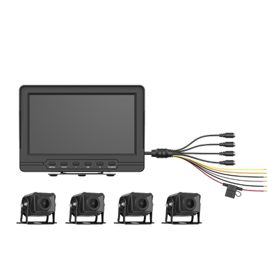 AE-VD2501A-A - Sistema de Monitoreo Vehicular / 4 Cámaras 1080p / IP68 / LCD 7" / Micro SD 64 GB (Expandible 512 GB) / Ángulo 103° / Grabación por Sobreescritura
