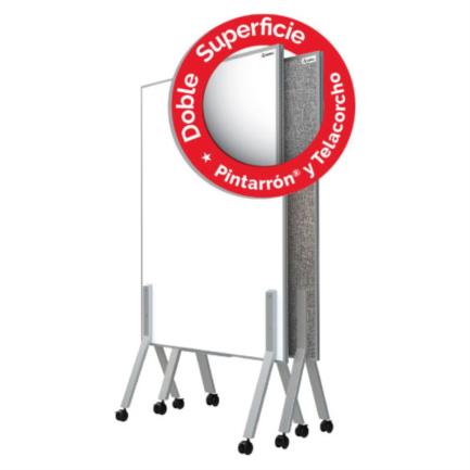 Pintarrón Móvil Alfra Lux Doble Superficie Metálico Tela Corcho 150X110cm, Ruedas con Freno, Bandeja para Marcadores