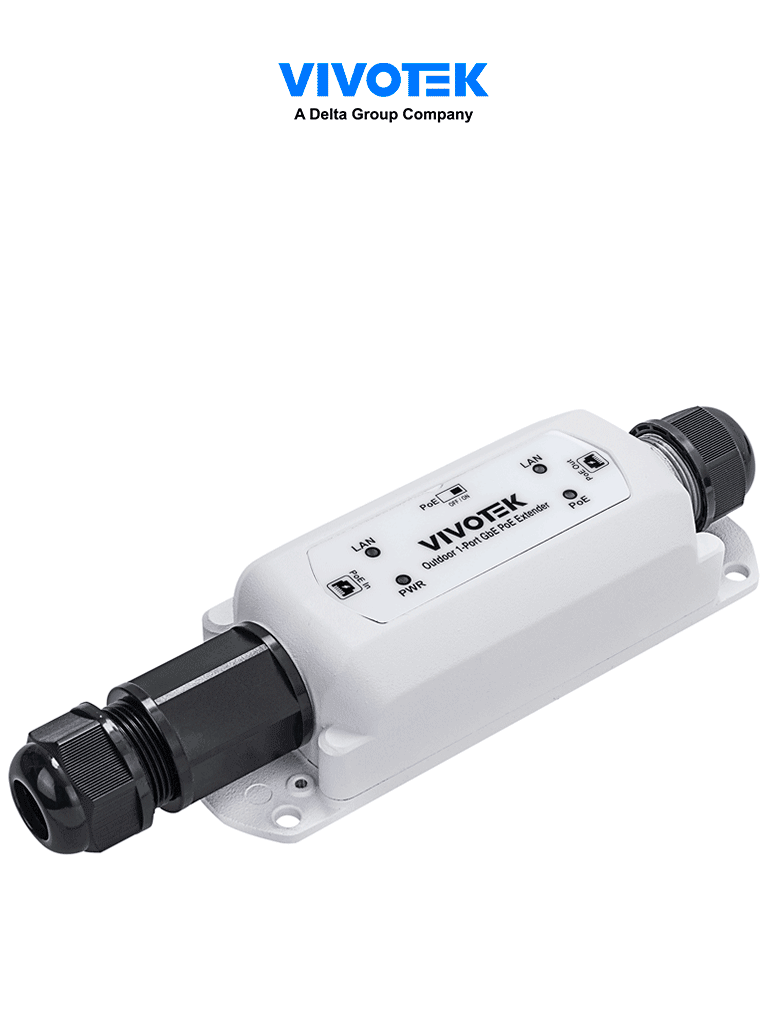 Extensor PoE para exterior VIVOTEK AP-GXC-0150 - 1 puerto Gigabit GE, hasta 300m en cascada, salida PoE 68W, IP67 e IK10.