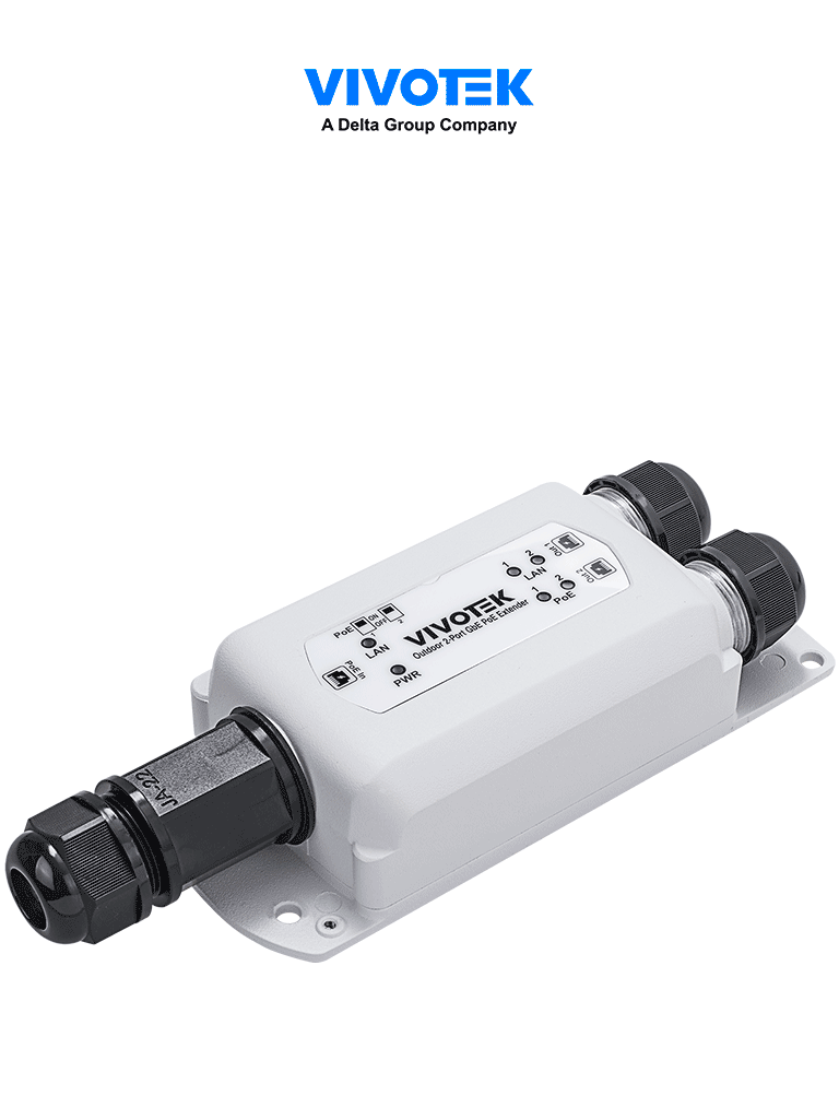 Extensor PoE VIVOTEK AP-GXC-0250 2 Puertos Gigabit GE, Cascada 300 Mts, Salida 68W, IP67, IK10
