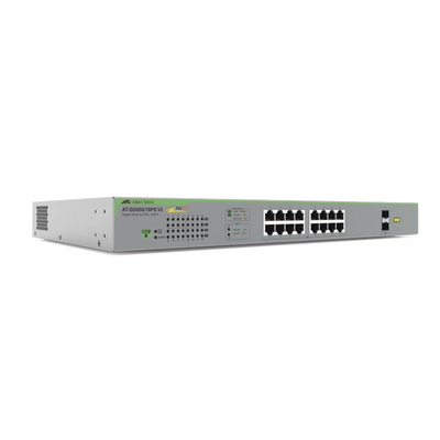 AT-GS950/18PS-V2-10 - Switch PoE+ WebSmart / 16 Puertos Gigabit / 2 Puertos SFP Combo / 185 W / 36 Gbps