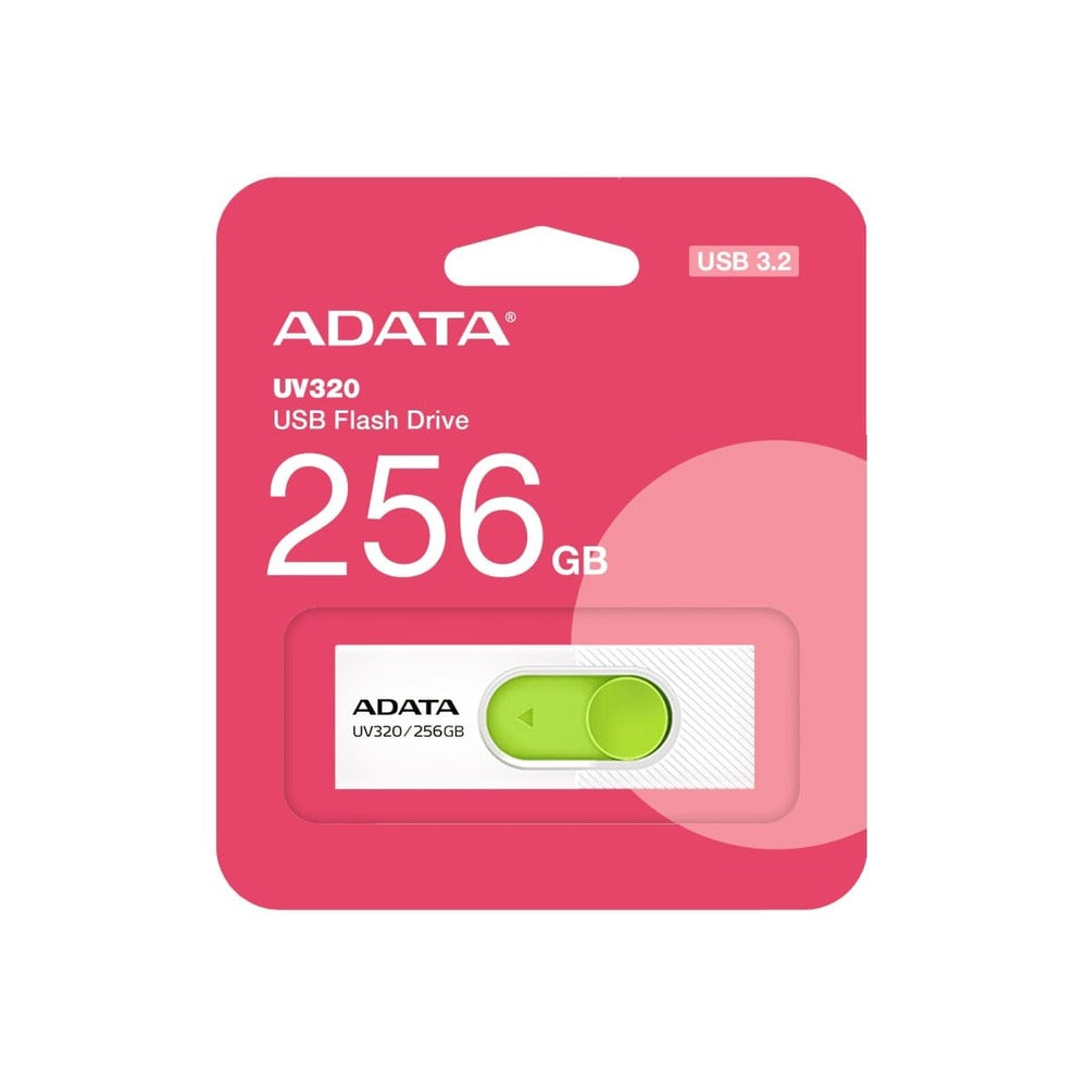 Memoria Flash Adata UV320 256GB USB 3.2 White-Green, 120MB/s Transfer Speed, Compact Design