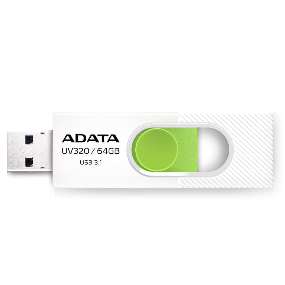 MEMORIA FLASH ADATA UV320 64GB USB 3.2 WHITE-GREEN, 100MB/s Lectura, 30MB/s Escritura