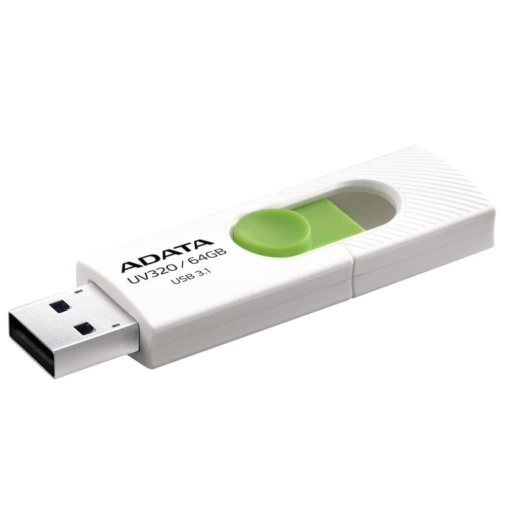 MEMORIA FLASH ADATA UV320 64GB USB 3.2 WHITE-GREEN, 100MB/s Lectura, 30MB/s Escritura