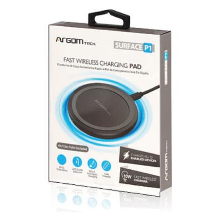 Cargador Inalámbrico Argomtech 10W Carga Rápida 90x90x10mm Micro USB Cable 1.2m Negro