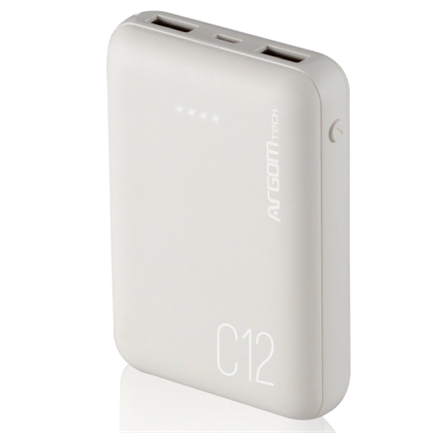 Power Bank Argomtech C12 12000mAh Ultracompacto 2 Puertos 2.1A/2A Blanco