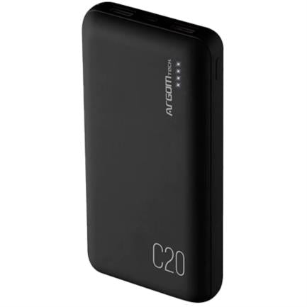Power Bank Argomtech C20 20000mAh 2 Puertos 2.1A/2A Negro Alta Capacidad