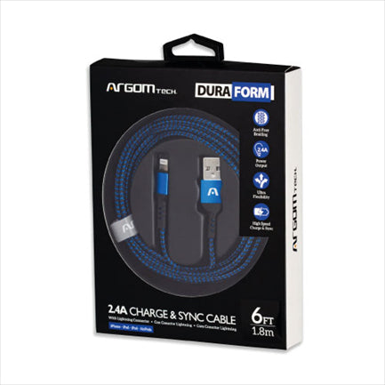 Cable Lightning a USB 2.0 Argomtech 1.8m 480 Mbps Carcasa Metálica Nailon Azul