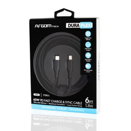 Cable Argomtech Carga Rápida Tipo C a Tipo C 65W 1.8m Negro