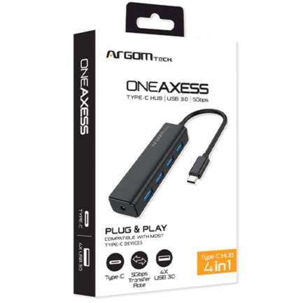 Mini Hub Argomtech de 4 Puertos USB 3.0 Tipo-C, Transferencia de Datos de hasta 5Gbps