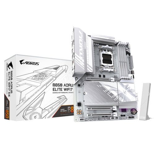 B850 A ELITE WF7 ICE - GIGABYTE B850 AORUS ELITE WIFI7 ICE Placa Base - Procesadores AMD Ryzen Serie 9000, VRM digital de 14+2+2 fases, hasta 8200MHz DDR5 (OC), 1xPCIe 5.0 + 2xPCIe 4.0 M.2, LAN 2.5, WIFI 7, USB 3.2 Gen 2x2 placas base AMD Zócalo AM5 Zócalo AM5 DDR5-SDRAM