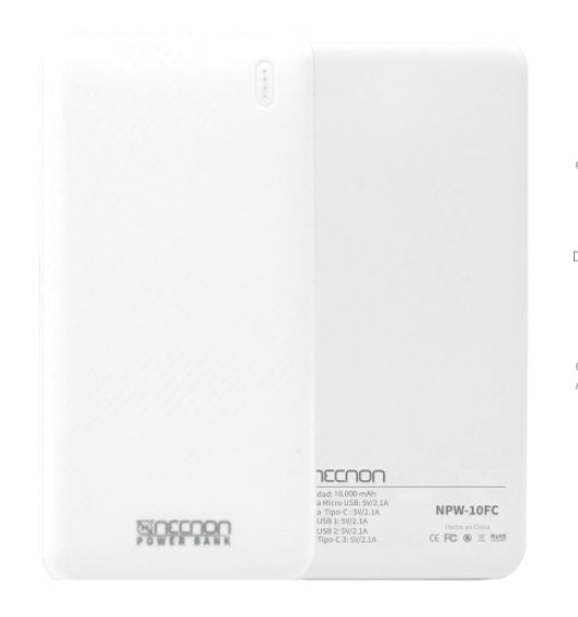 NECNON Power Bank NBPB1012FC, 10000 mAh, USB-C, Salida 2.1A