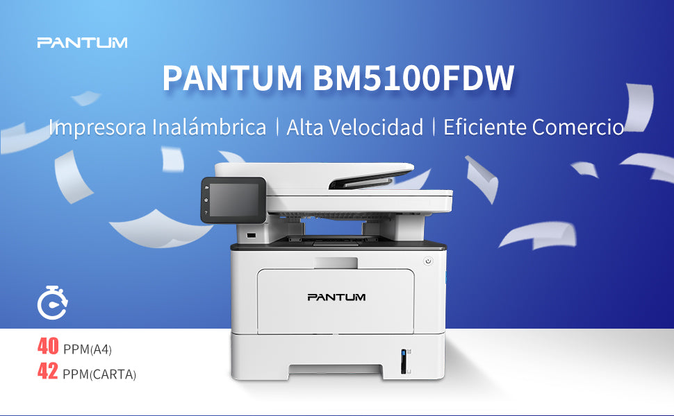 MULTIFUNCIONAL PANTUM BM5100AFDW PPM 42 NEGRO, LASER MONOCROMATICO, USB, WIFI, ETHERNET RED, DUPLEX, ADF, CAMA PLANA CARTA, FAX FullOffice.com
