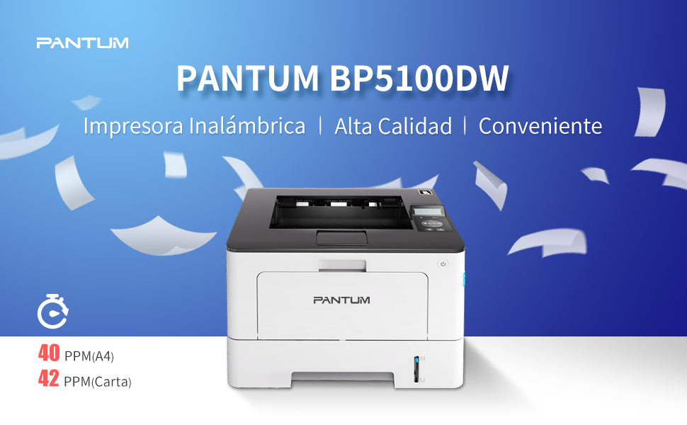 IMPRESORA PANTUM BP5100DW, PPM 42 NEGRO, LASER MONOCROMATICO, USB, WIFI, ETHERNET (RED), DUPLEX FullOffice.com