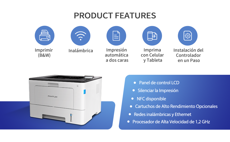 IMPRESORA PANTUM BP5100DW, PPM 42 NEGRO, LASER MONOCROMATICO, USB, WIFI, ETHERNET (RED), DUPLEX FullOffice.com