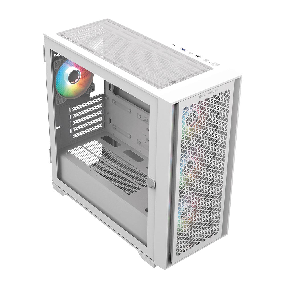 Gabinete Balam Rush Media Torre Carbono Twin 8000B USB 3.0 4 Vent ARGB Blanco - 3 Puertos USB, 4 Ventiladores ARGB, E-ATX