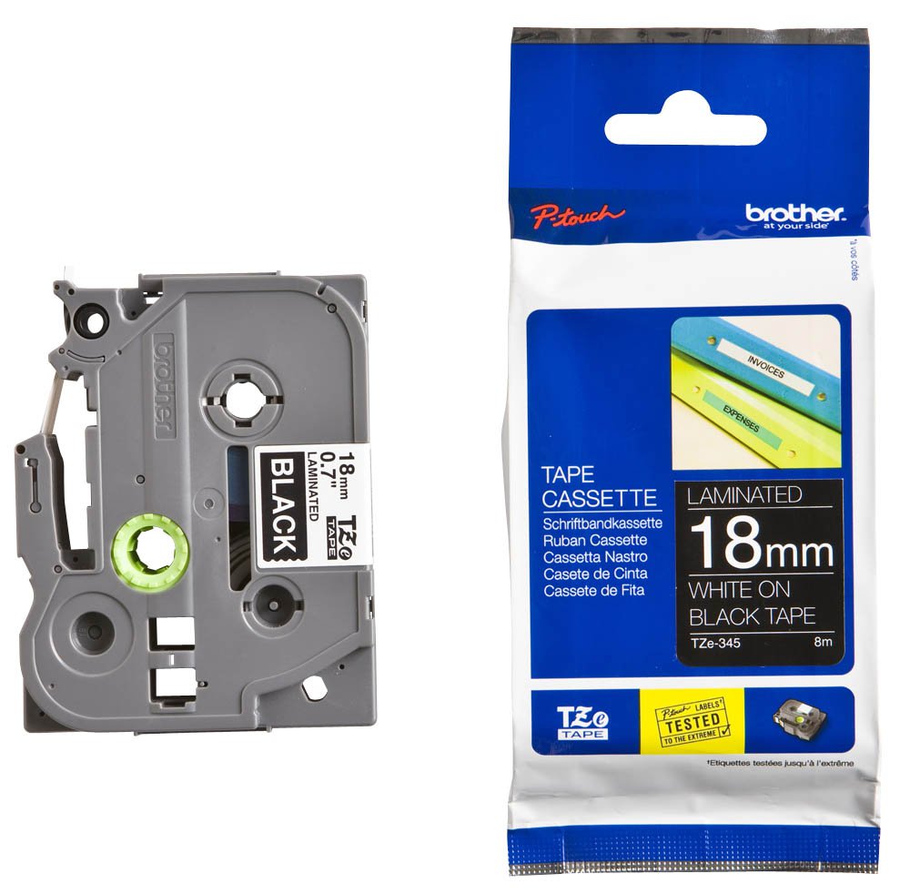 Cinta Brother Tze345 Blanco/Negro 18Mm - Tze345 FullOffice.com