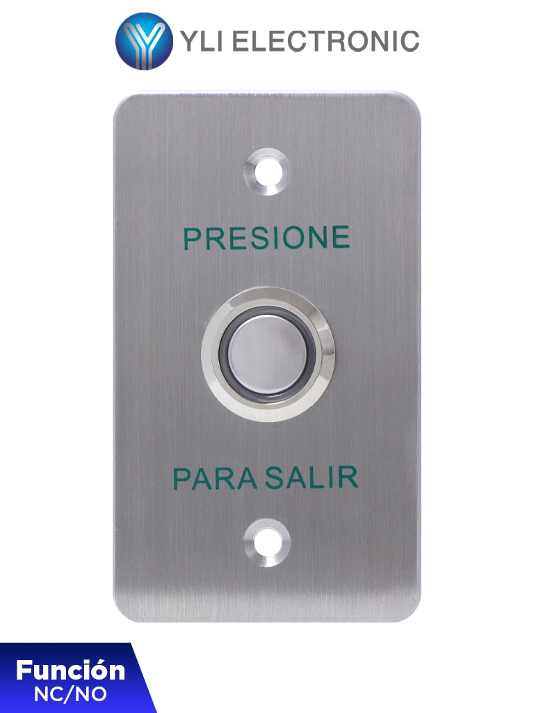 Botón de Salida Mecánico YLI PBK814BLED, LED Azul, Acero Inoxidable, 12VCC, Función NC/NO