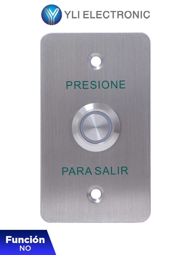Botón de Salida Mecánico YLI YWP880BLED, LED Verde, Acero Inox, 5-24 VCC, NO, IP68