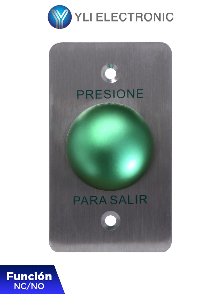 Botón de Salida Tipo Hongo YLI PBK818A, Acero Inoxidable Trefilado, Verde, Función NC/NO