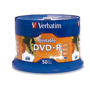Verbatim 16x DVD-R Media - 4.7GB - Ink Jet Printable dvds en blanco 4,7 GB DVD-R 120 mm 50 pieza(s)