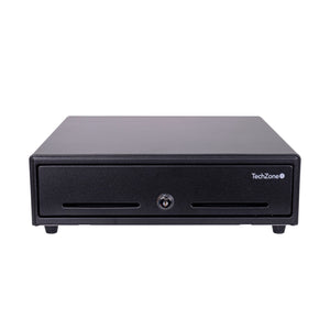 TechZone TZBE4B8M90 cajón de efectivo Cajón electrónico de dinero, Acero, Negro, Plástico