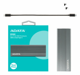 Gabinete externo para SSD ADATA EC680 para SSD M.2 PCIe, USB 3.2 Gen 2 Type-C (USB 10Gbps) . EC680-CCGY