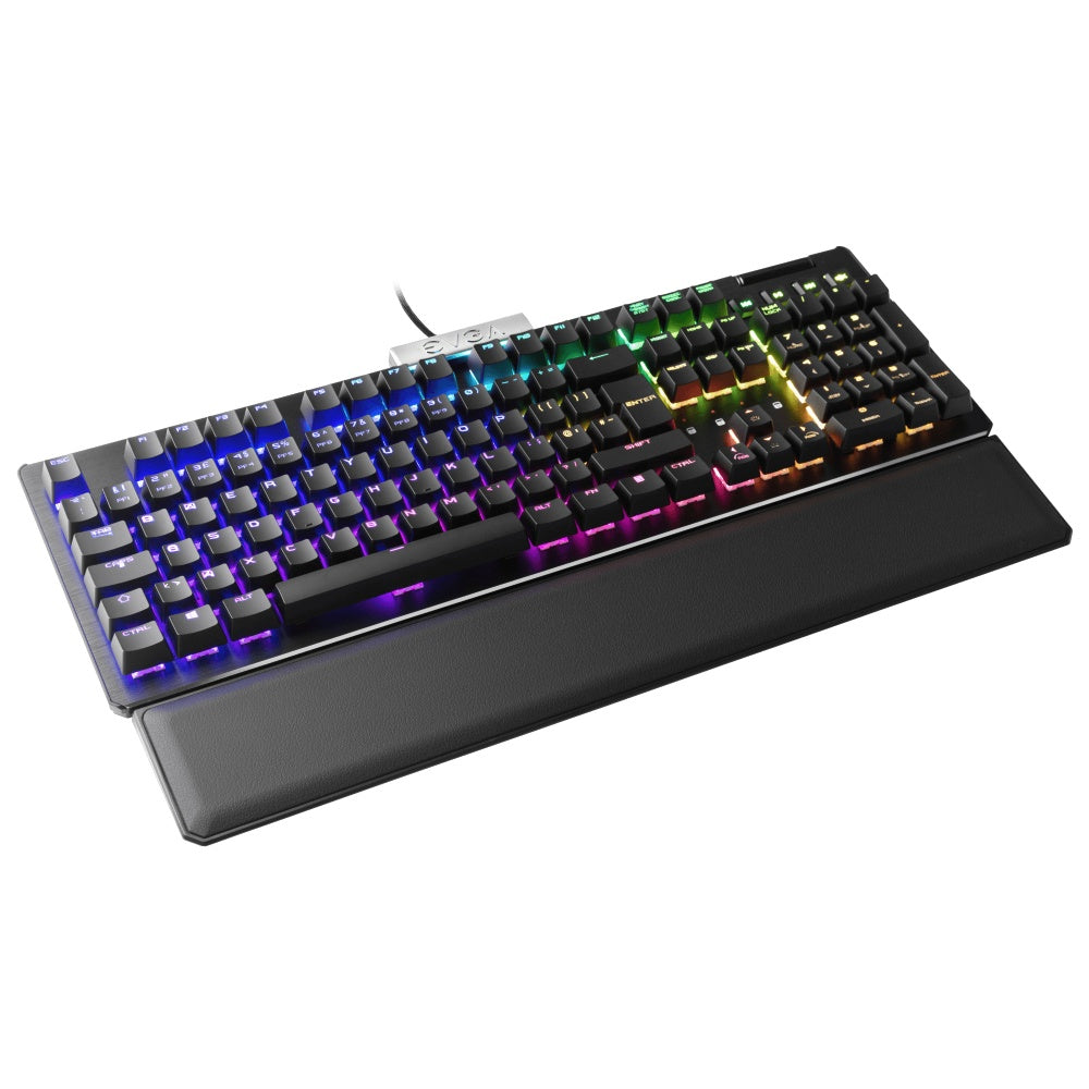 Teclado Gamer EVGA Z15 RGB Multi Mecanico Switch Kailh Speed Bronze Alambrico reposa muñecas magnetico Negro (Español)