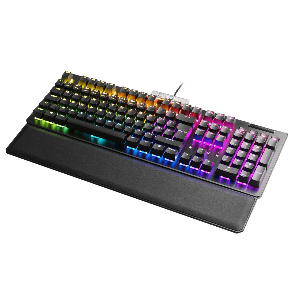 Teclado Gamer EVGA Z15 RGB Multi Mecanico Switch Kailh Speed Bronze Alambrico reposa muñecas magnetico Negro (Español)