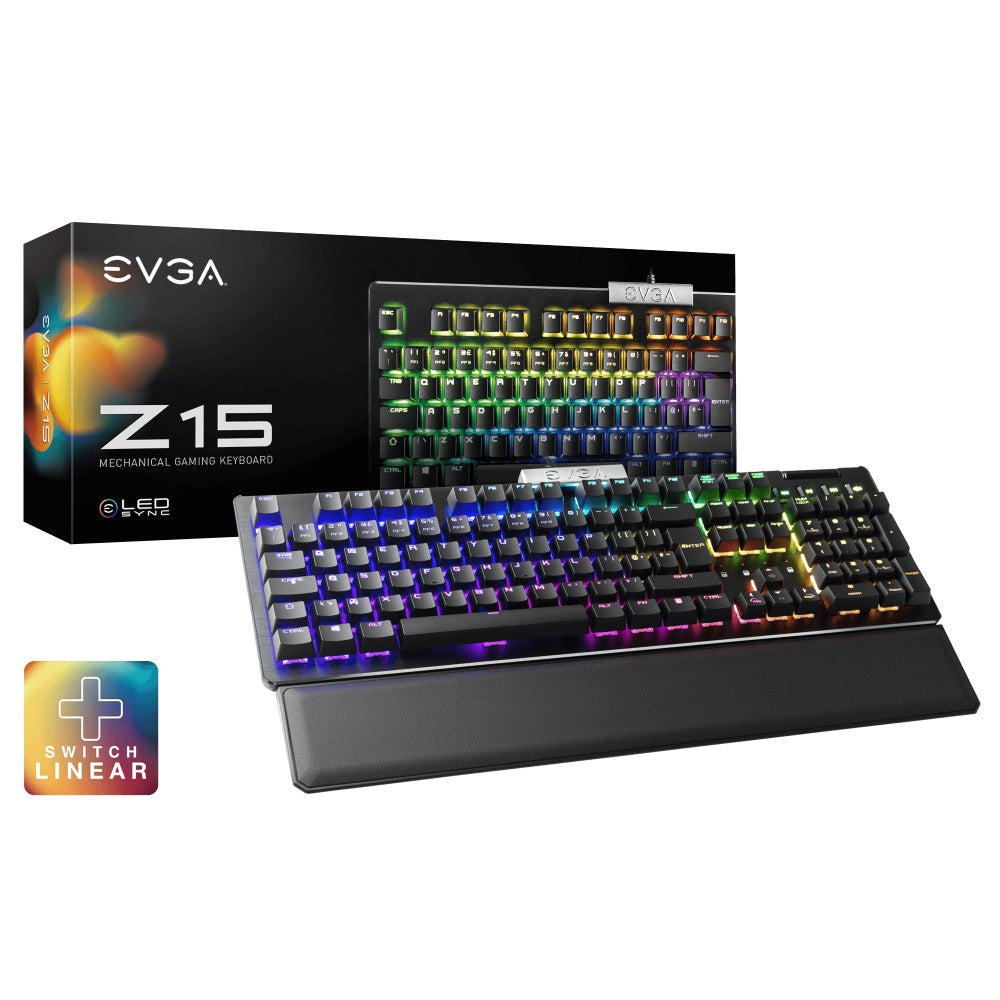 Teclado Gamer EVGA Z15 RGB Multi Mecanico Switch Kailh Speed Bronze Alambrico reposa muñecas magnetico Negro (Español)