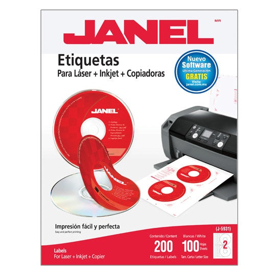 Etiquetas Adhesivas Janel Láser J-5931 Cd 117Mm Caja 200 Etiquetas X Paquete FullOffice.com