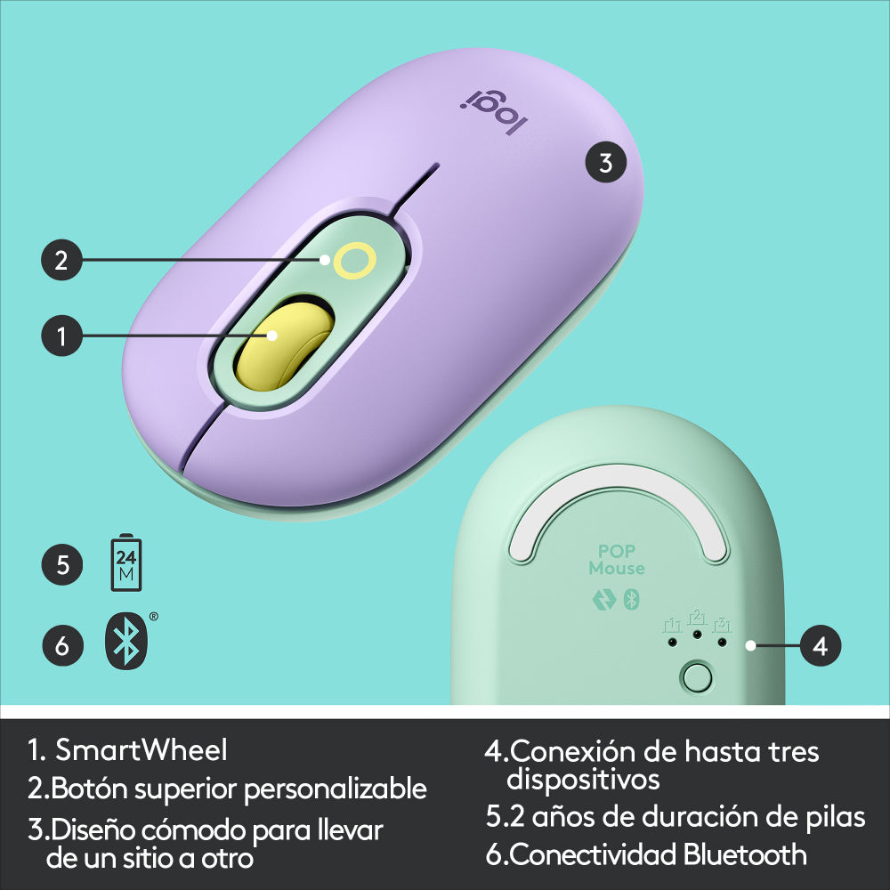 Mouse Pop Logitech Inalámbrico, Emoji Personalizable, Fresh Vibes - 910-006550 FullOffice.com