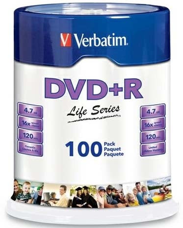 Dvd+R Verbatim Life Series 16X 4.7Gb 100Pk Spindle FullOffice.com