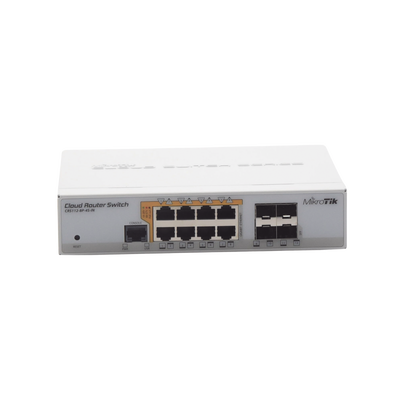 CRS112-8P-4S-IN, Switch PoE 8 GbEth, 4 SFP, 160w, 802.3af/at y 24v pass