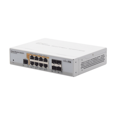 CRS112-8P-4S-IN, Switch PoE 8 GbEth, 4 SFP, 160w, 802.3af/at y 24v pass