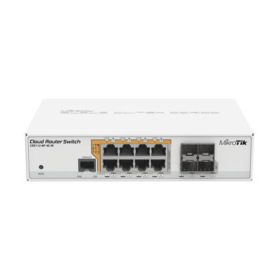 CRS112-8P-4S-IN, Switch PoE 8 GbEth, 4 SFP, 160w, 802.3af/at y 24v pass
