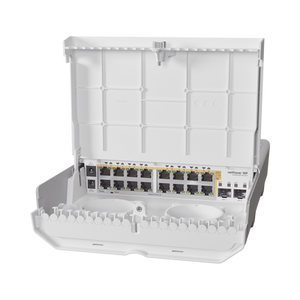 CRS318-16P-2S+OUT, netPower 16P, Switch Exteriores, 16 GEth PoE 802.3af/at, 2 SFP+ 10G, RouterOS/SwitchOS