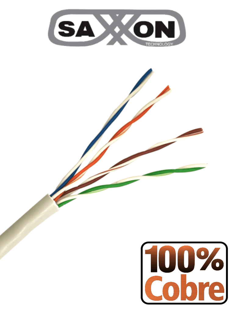 Bobina de cable utp cat5e 100% cobre/ 100 metros/ color blanco/ uso interior/ 4 pares/ soporta pruebas de rendimiento/ ideal para cableado de redes y video/ SAXXON OUTP5ECOP100BC