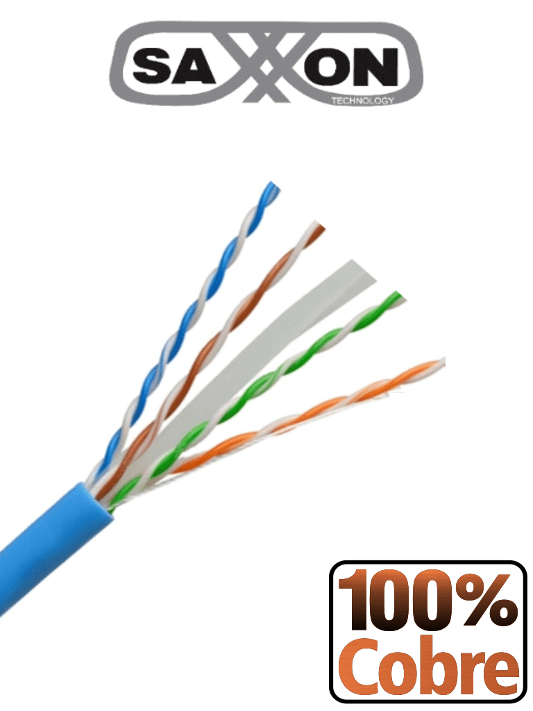 Bobina de cable utp cat6 100% cobre/ 100 metros/ color azul/ uso interior/ soporta pruebas de rendimiento/ cert iso9001/ ul 444/ rosh/ ansi/ tia/ ei SAXXON OUTP6COP100B