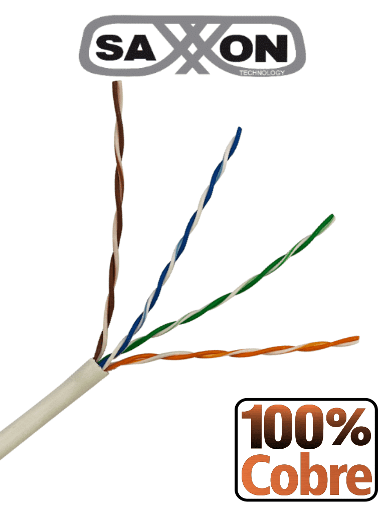 Bobina de cable utp cat6 100% cobre, 305 metros, bobinado reelex, color blanco, para uso interior, con 4 pares, soporta pruebas de rendimiento, certificaciones ul444, iso9001 y rohs. SAXXON OUTP6COP305BC