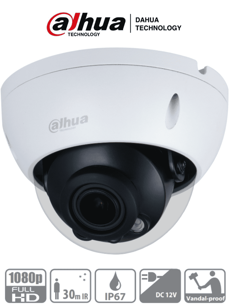 Cámara Domo Dahua HAC-HDBW1200R-Z 2MP/ Lente Motorizado 2.7-12mm/ IR 30m/ Metalica IP67 IK10