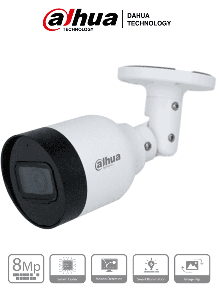 DAHUA Hfw1830s-s6 - camara ip bullet 4k/ 8 megapíxeles/ lente de 2.8 mm/ 105 grados de apertura/ micrófono integrado/ h.265/ ir de 30 metros/ ip67/ poe/ dwdr/ DH-IPC-HFW1830S-S6