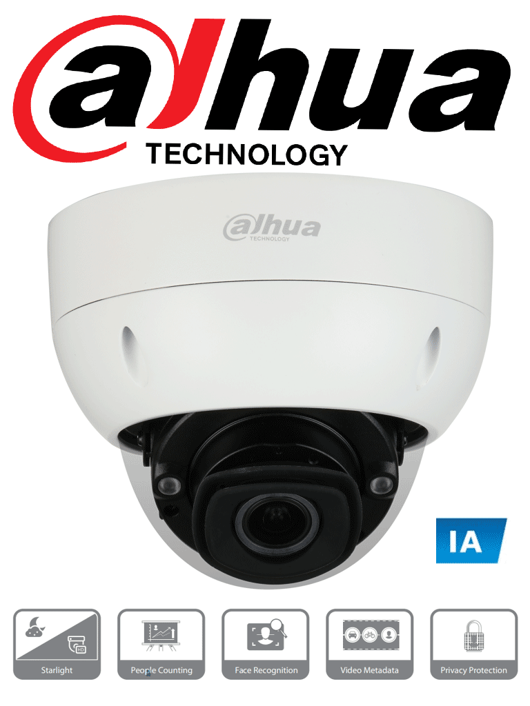 Cámara IP Domo Antivandálica Dahua HDBW7442HN-ZFR 4MP, Lente MOT 8-32mm, 80mts IR, IA WizMind, E-POE, WDR H.265 IP67 IK10
