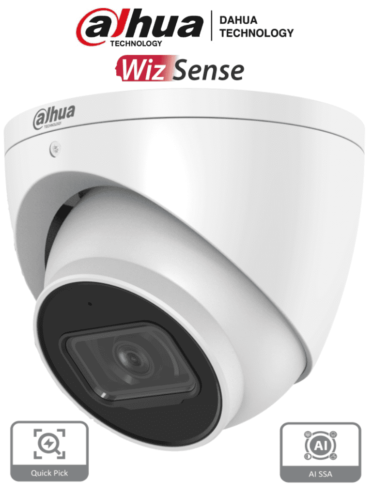 Cámara IP Domo Dahua IPC-HDW3441EM-S-S2 4MP con IA WizSense, Lente 2.8mm, Micrófono Integrado, IR 50m, H.265, WDR 120dB