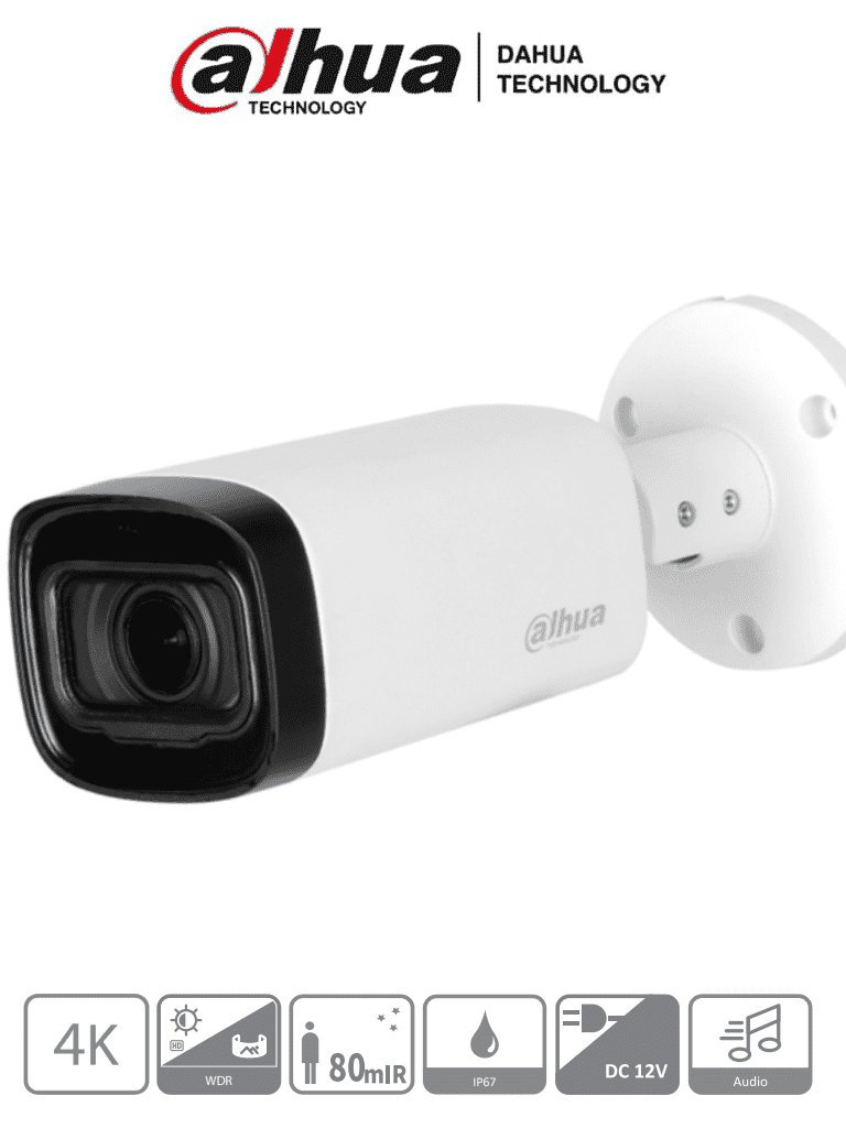 Cámara Bullet Dahua 4K/ 8MP/ Lente Motorizado 2.7-13.5/ IR 80 Mts/ Microfono/ WDR 120/ IP67