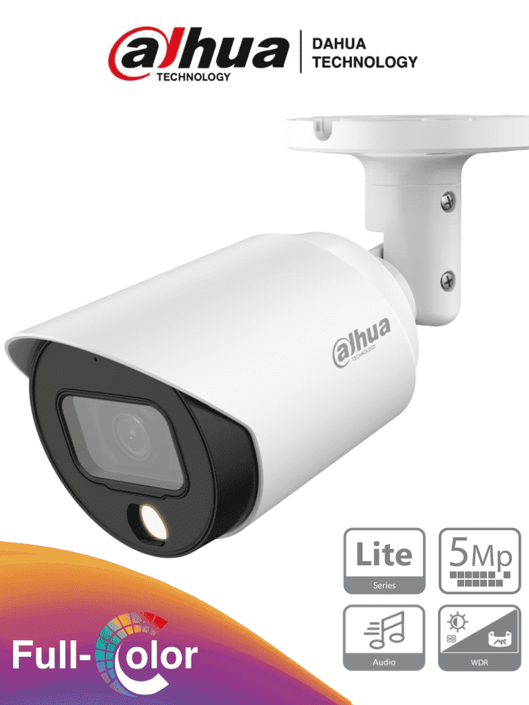 Cámara Bullet DAHUA HAC-HFW1509T-A-LED 5MP/ Lente 3.6mm/ Micrófono/ LEDs 20m/ Metal/ WDR 120dB/ IP67