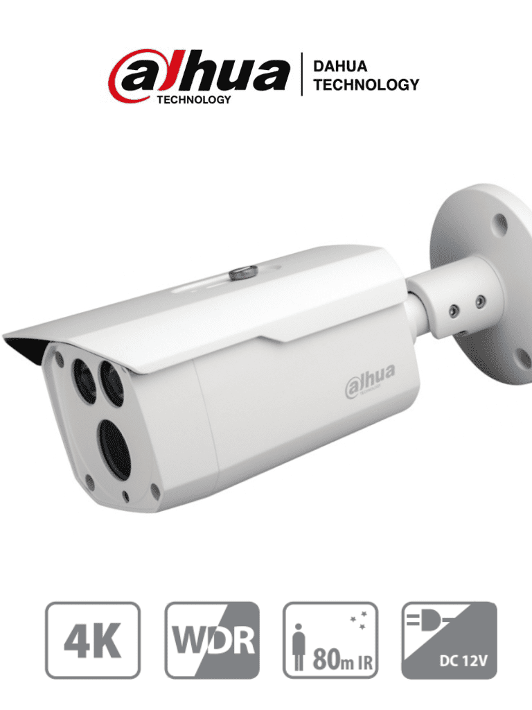 Cámara Bullet DAHUA HAC-HFW1801D 4K/ 8MP/ 3.6mm/ Metal/ IR 80m/ WDR 120dB/ IP67/ CVI/CVBS/AHD/TVI