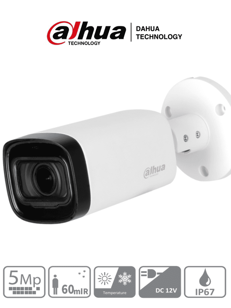 Cámara Bullet Dahua 5MP con Lente Motorizado 2.7-12mm, IR 60m, Metálica, IP67, BLC/HLC/DWDR, CVI/CVBS/AHD/TVI