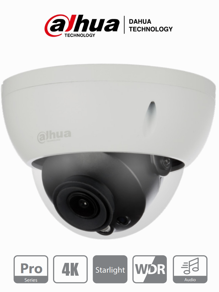 Cámara Dahua HDBW2802R-36 4K/ 8MP/ Lente 3.6mm/ Starlight/ Audio/ WDR Real 120dB/ IR 30m/ IP67/ IK10